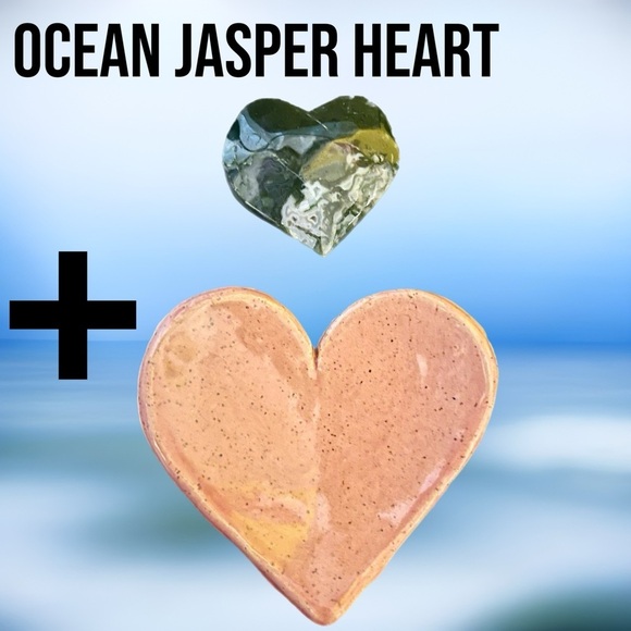 Ocean Jasper Heart ➕ Black Oak Pink Heart Ceramic Dish NWOT - Picture 8 of 13